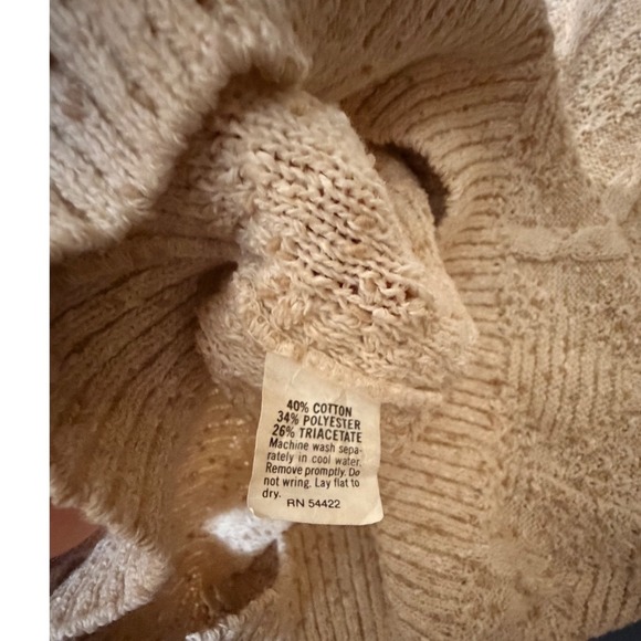 Kenneth Too! Knit Sweater Top Cream Cable Knit Short Sleeve Keyhole Back Size M - Picture 7 of 7